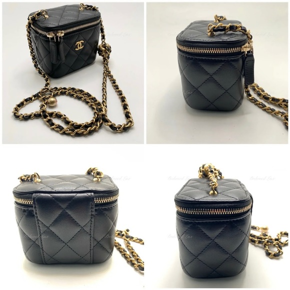 Authentic CHANEL Black Lambskin Leather threaded Pearl Crush Mini Vanity Bag - Picture 3 of 9
